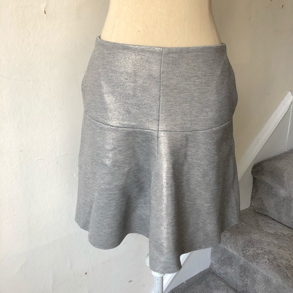 COS Thick Knit Rayon Nylon Silver Metallic Foil Shimmer Mini Skirt EUC Size XS